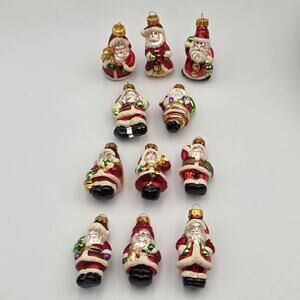 Vtg Mercury Glass Santa Ornaments Set Of 11 Each 2.5" Tall